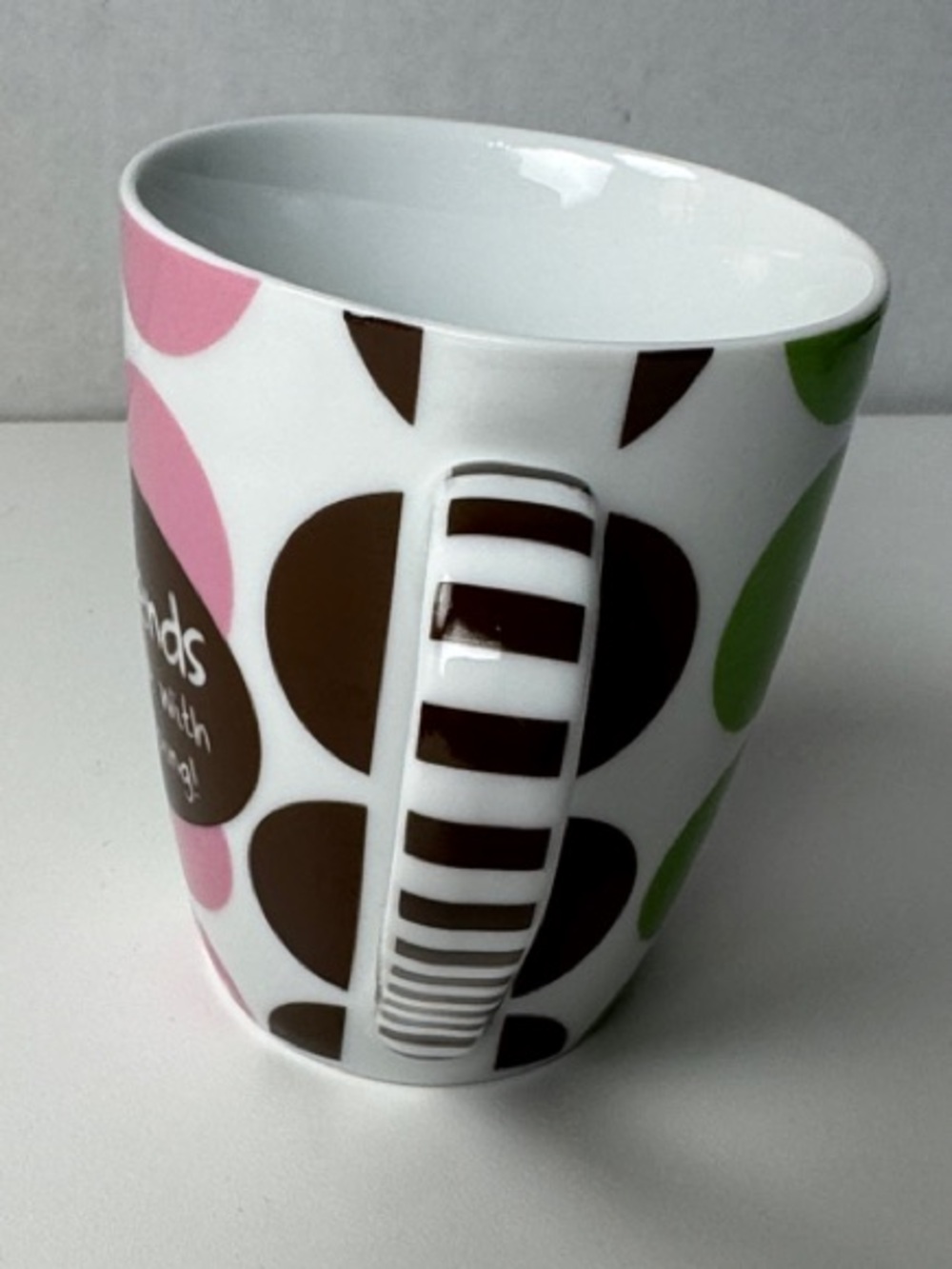 Mud Pie White Ceramic Mug with Pink, Green & Brown Polka Dots - Picture 2 of 7